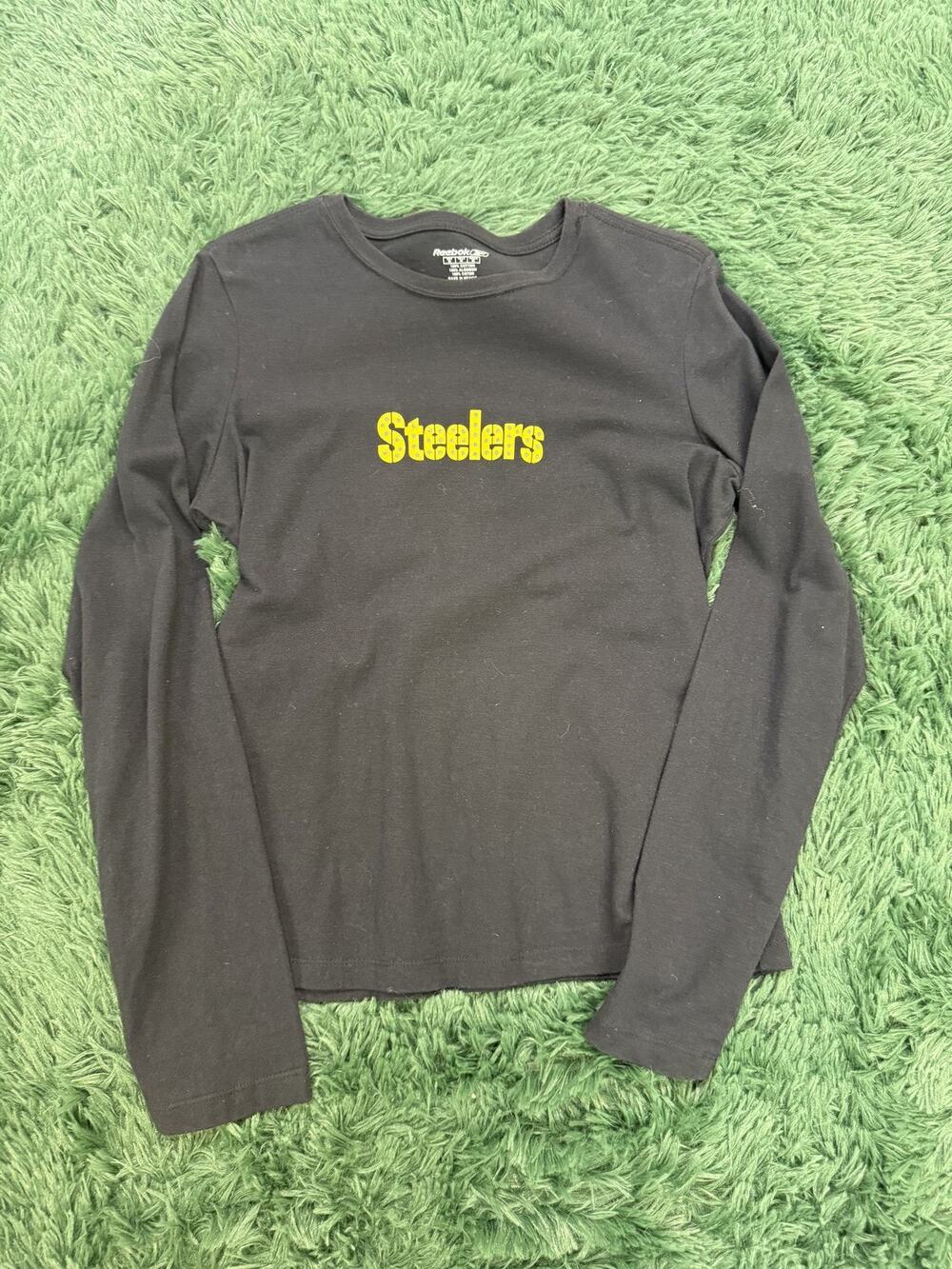 Reebok Pittsburgh Steelers Long Sleeve T-Shirt Black Yellow Women M NFL Fan